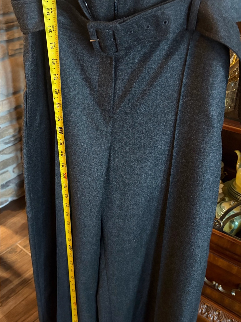 Theory women’s high waisted light flannel Charcoal Gray Belted Dress Pants NWT - Picture 5 of 9